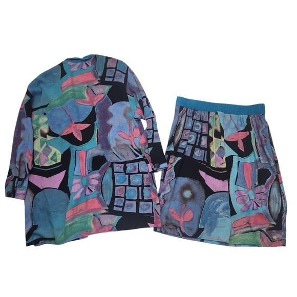 70s Inspired Abstract Art Drapy Jacket & Skirt Set In Group Ltd 14 Businesscore - Picture 3 of 13